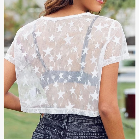 White Sheer Star Cropped Top - Picture 2 of 7